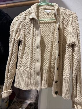 Cable Knit Button-Front Cardigan Sweater - Cream